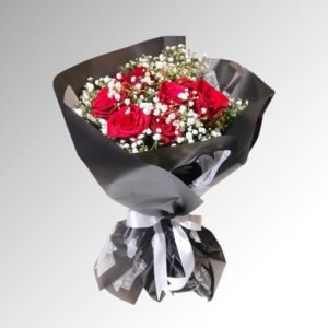 10 red roses Baby Breath